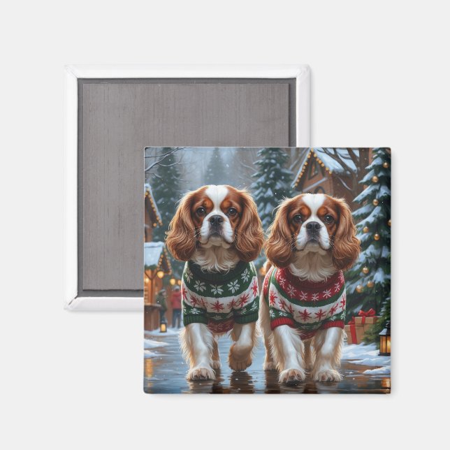 Imã Cavalier King Charles Spaniel Cães Natal Neve  (Front/Back)