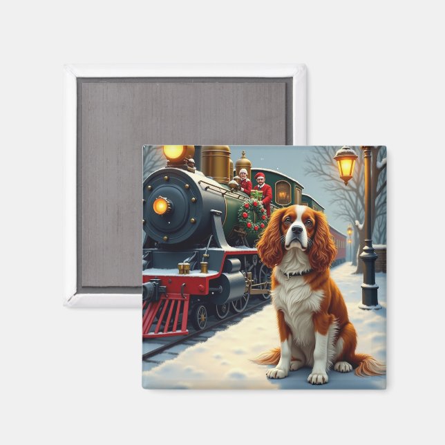 Imã Cavalier King Charles Spaniel Christmas Train (Front/Back)