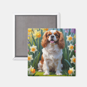 Imã Cavalier King Charles Spaniel Flores da Primavera