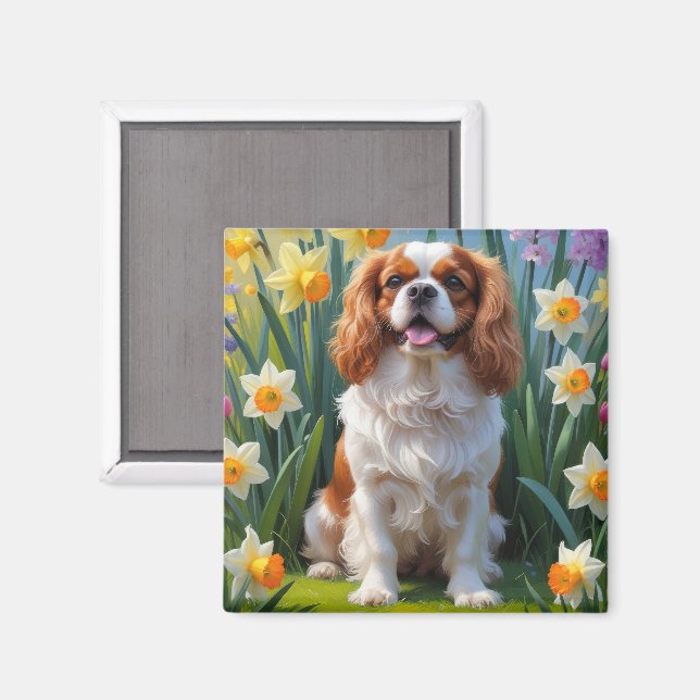 Imã Cavalier King Charles Spaniel Flores da Primavera (Front/Back)
