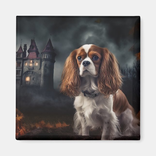Imã Cavalier King Charles Spaniel Halloween Assustador (Frente)