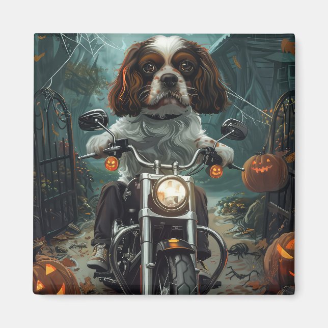 Imã Cavalier King Charles Spaniel Halloween Assustador (Frente)