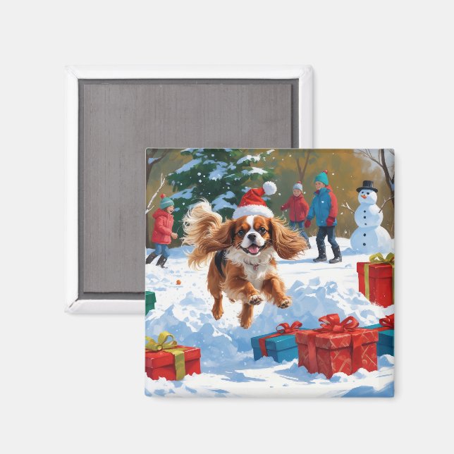 Imã Cavalier King Charles Spaniel na Neve com Natal  (Front/Back)