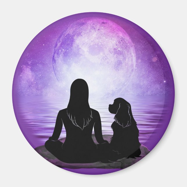 Imã Cavalier King Charles Spaniel Purple Moon Art (Frente)