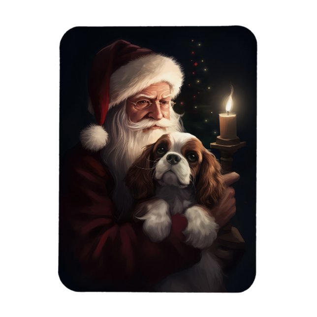 Ímã Cavalier King com Papai Noel Natal Festivo (Vertical)
