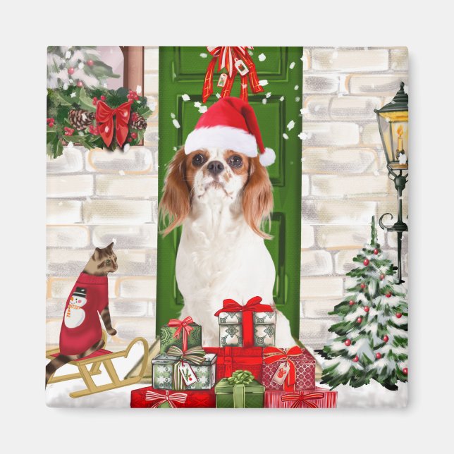 Imã Cavalier King Dog Christmas (Frente)