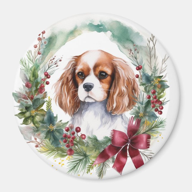 Imã Cavalier King Wreath Festivo Pup (Frente)