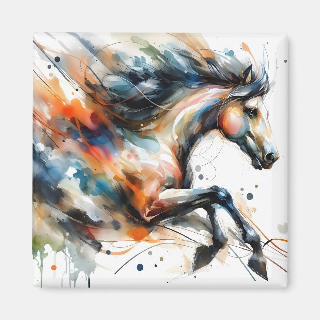Imã Cavalo a Correr em Aquarela Abstrata (Frente)