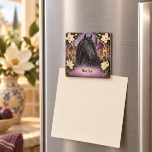 Imã Cavalo Andaluz Preto Personalizado Roxo