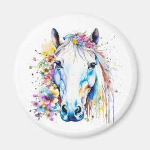 Imã Cavalo Branco Bonito Floral Personalizado 