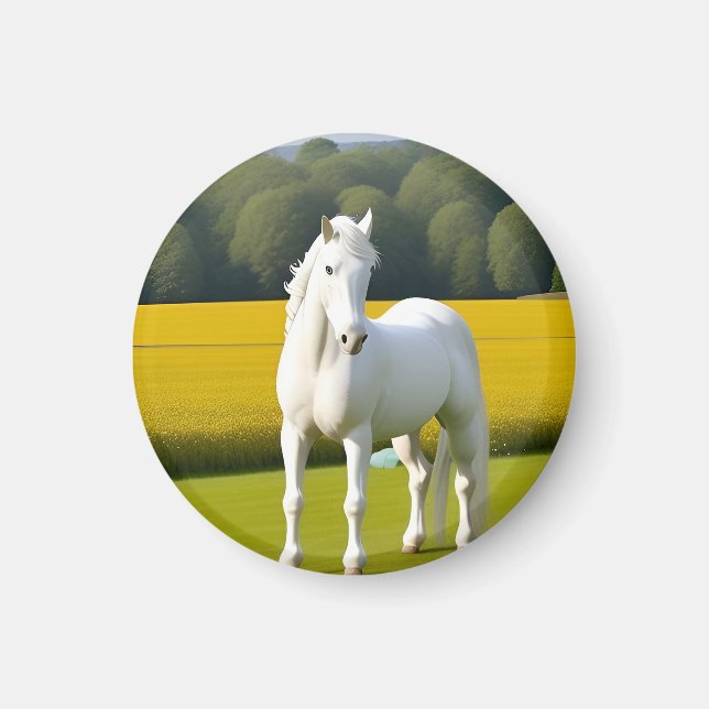 Imã Cavalo Branco Com Grinalda Floral (Frente)