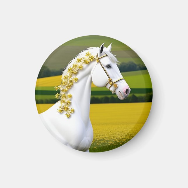 Imã Cavalo Branco Com Grinalda Floral (Frente)