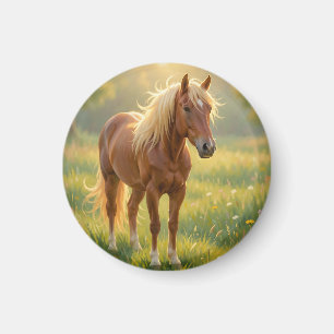 Imã Cavalo de Crina Dourada Prado de Flores Silvestres