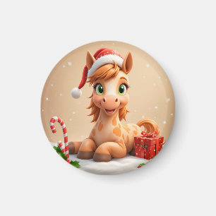 Imã Cavalo de desenho animado de Natal com chapéu de P