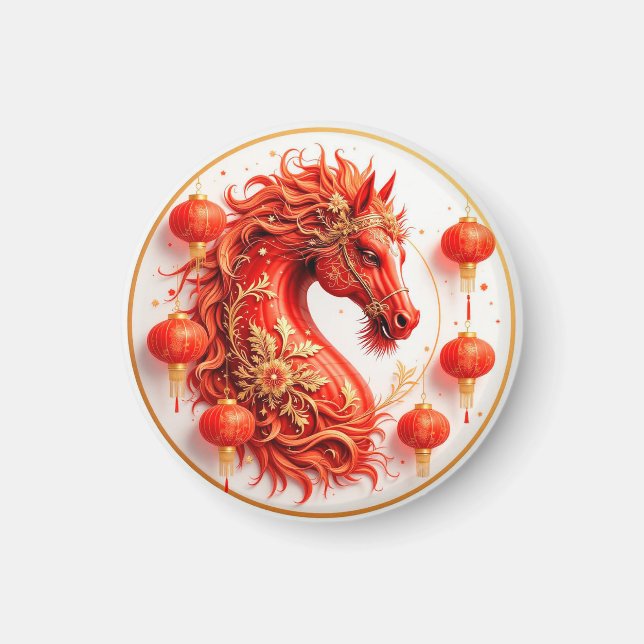 Imã Cavalo de Fogo Vermelho - Design de Celebração do  (Frente)