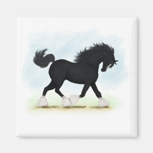 Imã Cavalo de Shire Negro com Blaze e Meias
