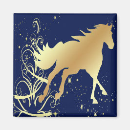 Imã Cavalo Dourado com realces Dourados no ímã azul
