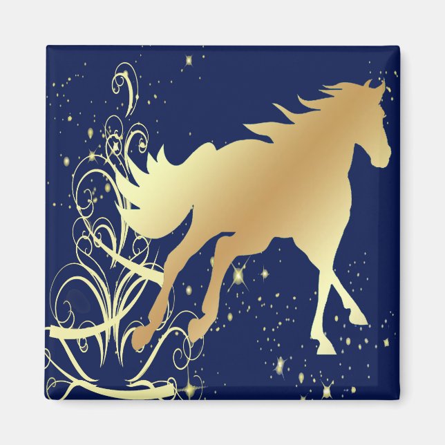 Imã Cavalo Dourado com realces Dourados no ímã azul (Frente)