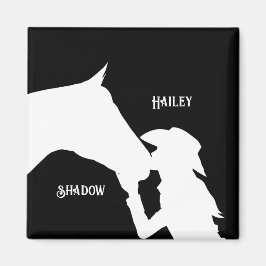 Imã Cavalo e garota beijam Cowgirl oeste