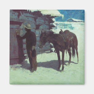 Imã Cavalo e vaqueiro de inverno neve