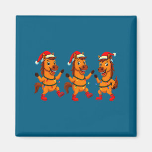 Imã Cavalo Fofo Chapéu de Papai Noel Luzes Dançantes N