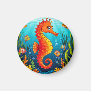 Imã Cavalo-Marinho Colorido em um Recife de Coral Vibr