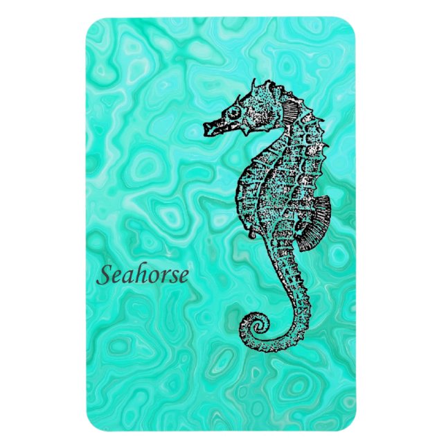Ímã Cavalo-marinho em Aqua Splash Turquoise Marble Pat (Vertical)