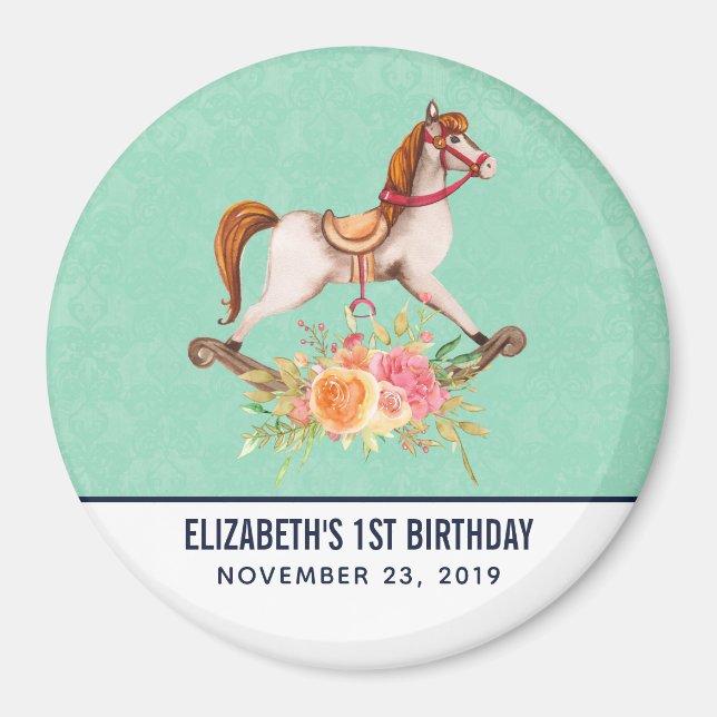 Imã Cavalo Mecedor Antigo com Arranjo Floral de Aniver (Frente)