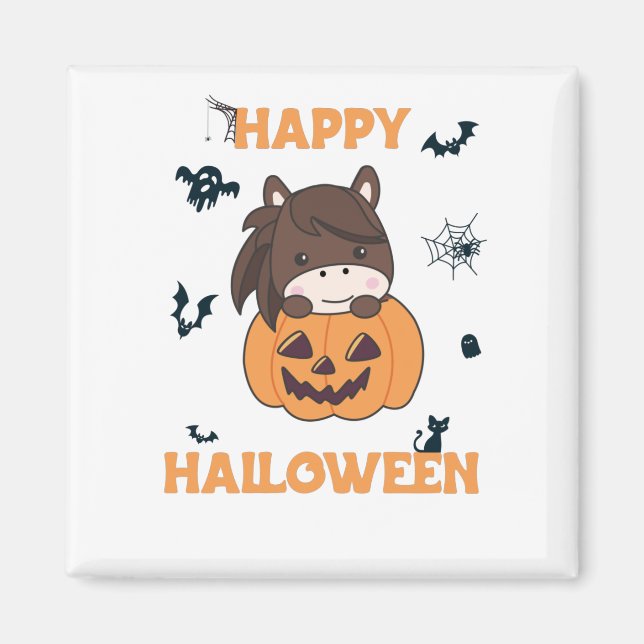 Imã Cavalo Na Pumpkin De Cavalos Doce Feliz Dia das Br (Frente)