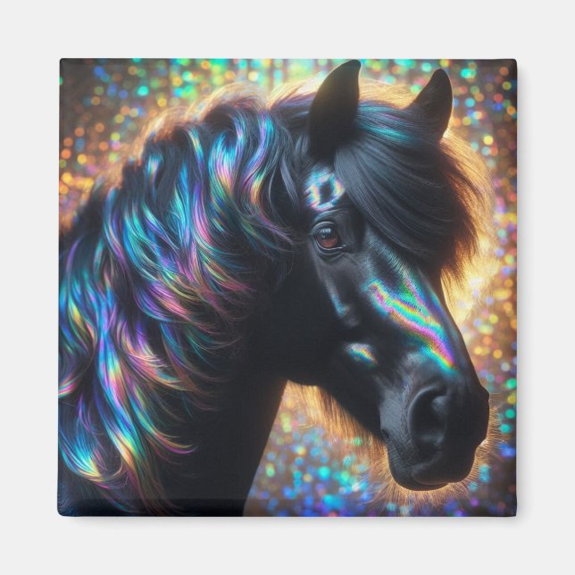 Imã Cavalo Negro com Mão Iridescente (Frente)