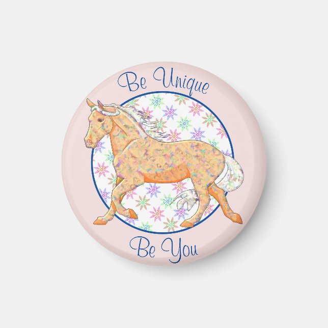 Imã Cavalo Palomino Laranja (rosa/azul) (Frente)