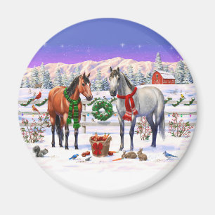 Imã Cavalos de Natal na neve