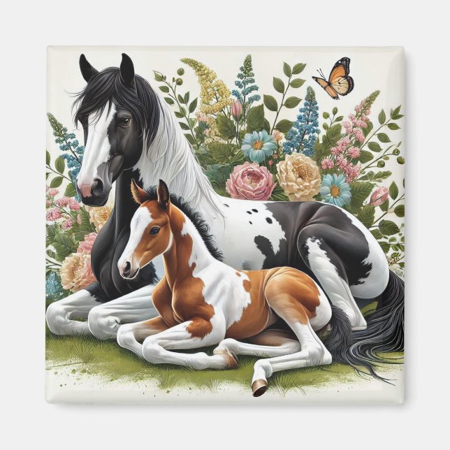 Imã Cavalos descansando entre flores e vegetação vibra (Frente)