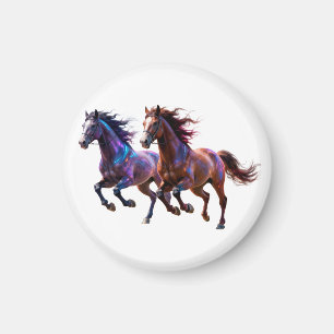 Imã Cavalos Místicos Neon Galácticos em Corrida Par F