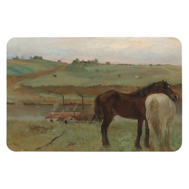 Ímã Cavalos num Prado, Pintura a Petróleo, Edgar Degas (Horizontal)