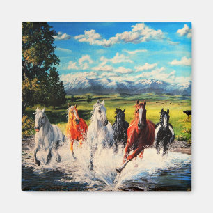Imã Cavalos ranhosos correm pela pintura de paisagem f