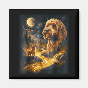 Imã Cavapoo uivando para a lua retrô animal vintage