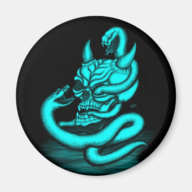 Imã Caveira - Cabeça Diabo com Cobra (Frente)