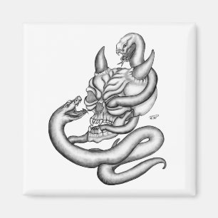 Imã Caveira - cabeças de demônio com cobra