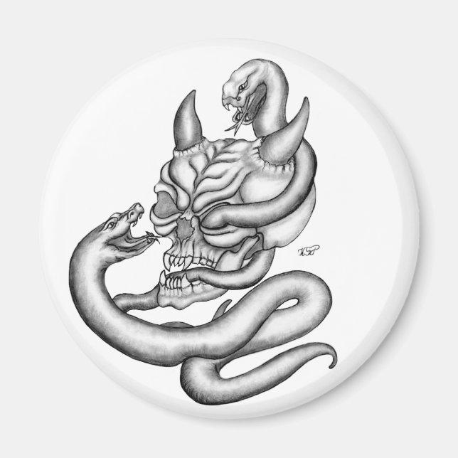 Imã Caveira - cabeças do diabo com cobra (Frente)