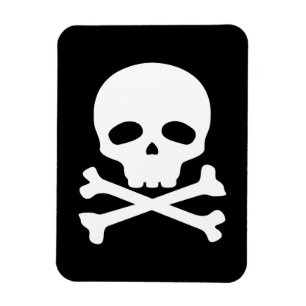 Ímã Caveira de Pirata Branca em Fundo Preto