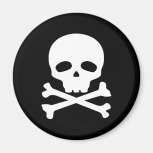 Imã Caveira de Pirata Branca em Fundo Preto