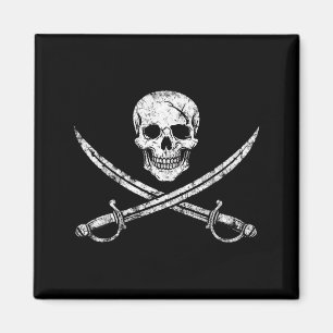 Imã Caveira de pirata ossos cruzados espada jolly roge