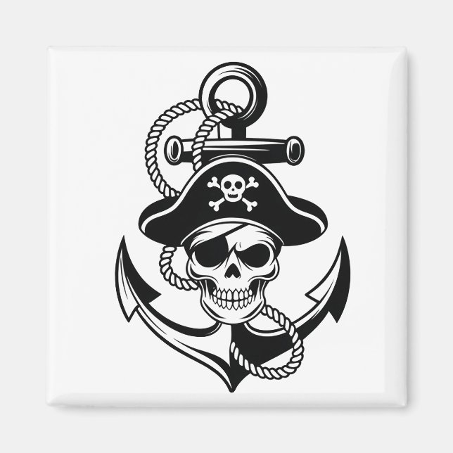 Imã Caveira e Âncora de Pirata Negrito - Design náutic (Frente)