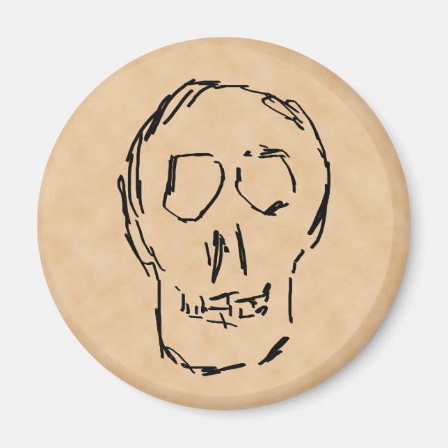 Imã Caveira Estranha. Branco. Desenho. (Frente)