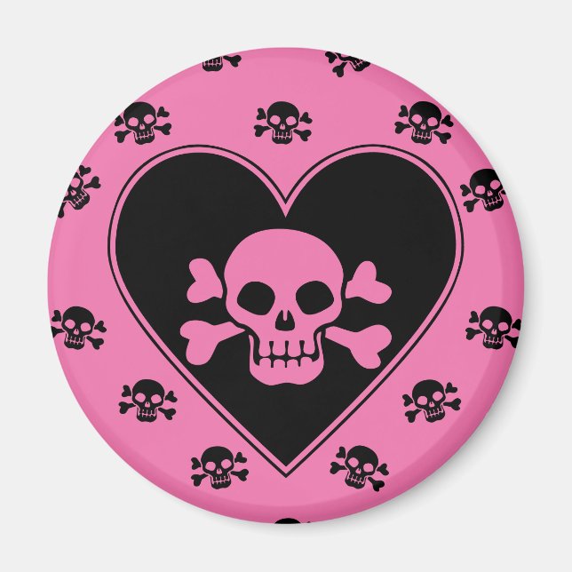 Imã Caveira Rosa no Coração (Frente)