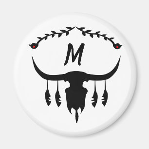 Imã Caveira-Touro com Penas Negras Silhout