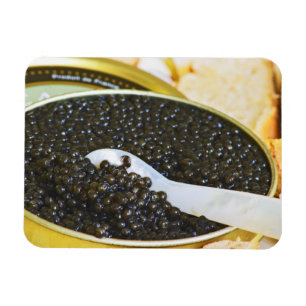 Ímã Caviar preto e uma colher de madrepérola para