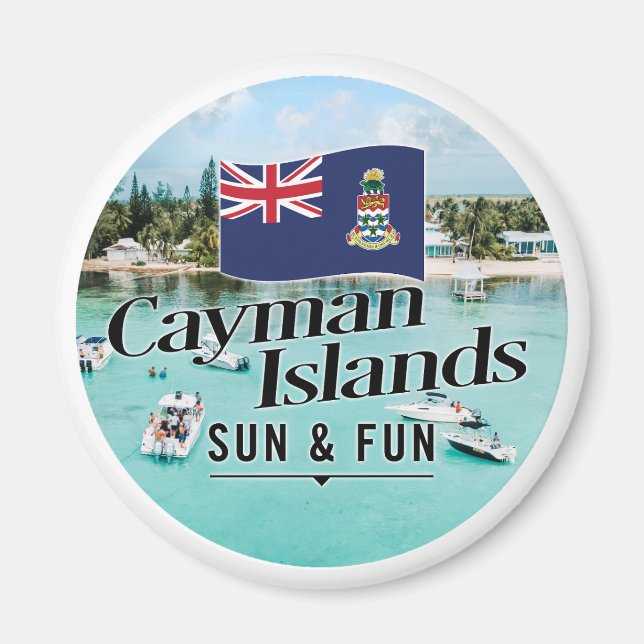 Imã "Cayman Islands Sun & Fun" Com Bandeira (Frente)
