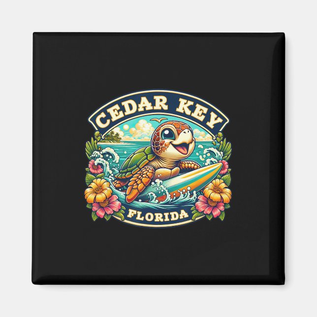 Imã Cedar Key Flórida Tartaruga Marinha Fofa Surfando  (Frente)
